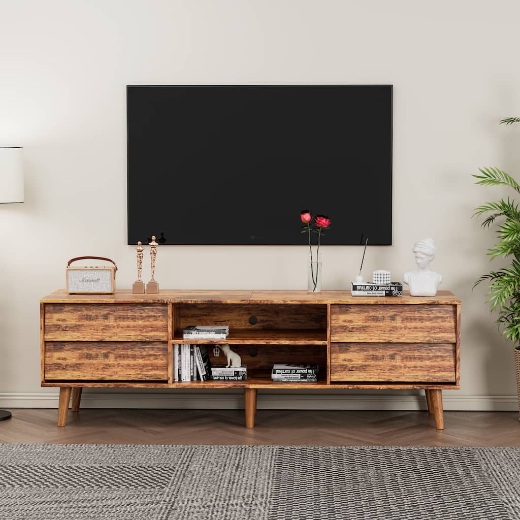 Brown Vintage 63" TV Stand with Shelves and Drawers for TVs Up to 60"