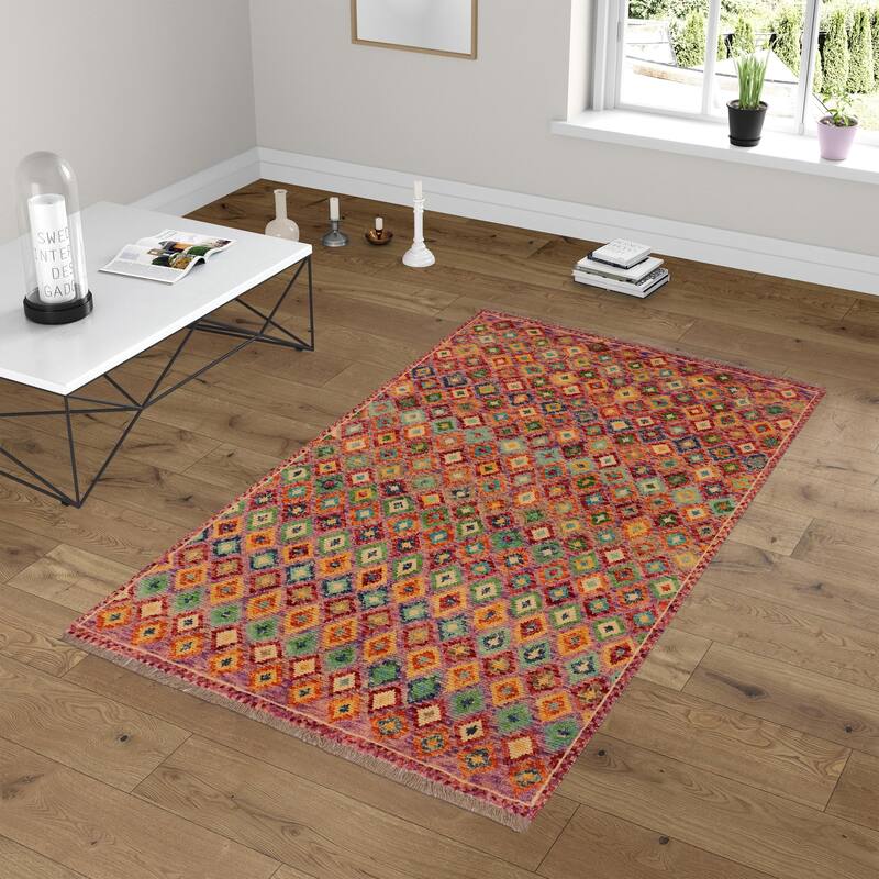 Shabby Chic Balochi Marsh Purple/Rust Hand Knotted Wool Rug - 3'5'' x 4'11''