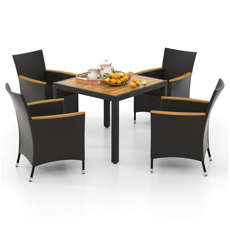 5-Piece Outdoor Patio Furniture Set with PE Rattan Chairs and Acacia Wood Table Included Cushions - Table: 36" x 36" x 29.5"