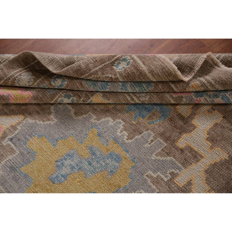 Hand Knotted Oriental 100% Wool Carpet Transitional All-Over Brown Oushak Area Rug - 12' 8'' X 8' 11''