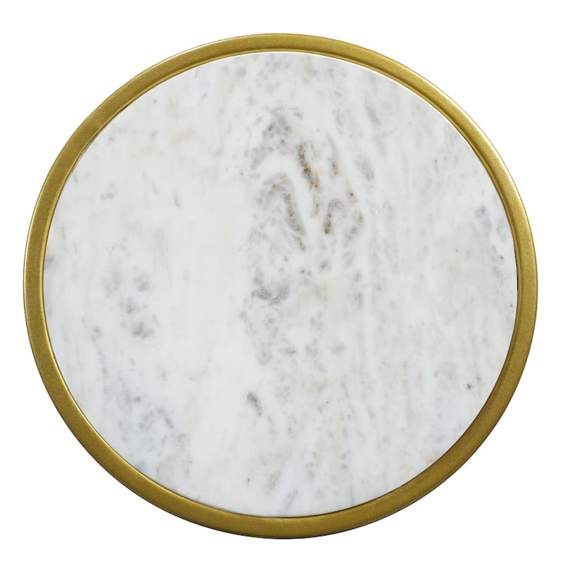 12 in. Gold and White Round Faux Marble End Table, Sturdy Build End Side Table for Living Rooms