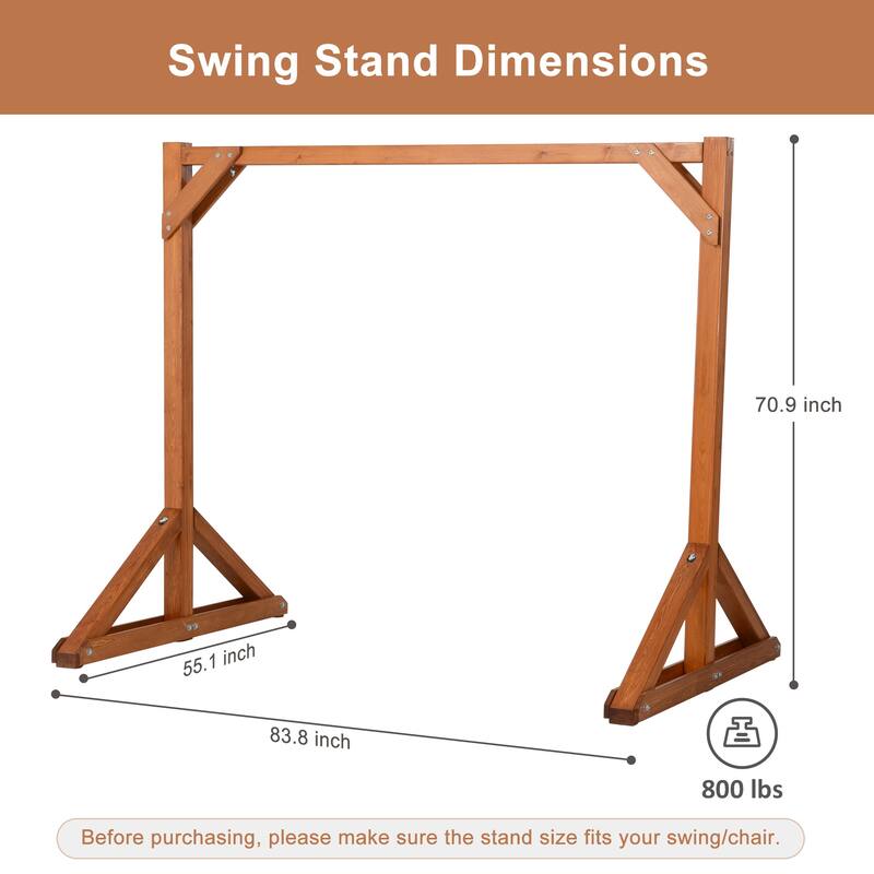 Wooden Outdoor Swing Stand for Porch and Garden, Brown - 83.8" L × 55.1" W × 70.9" H