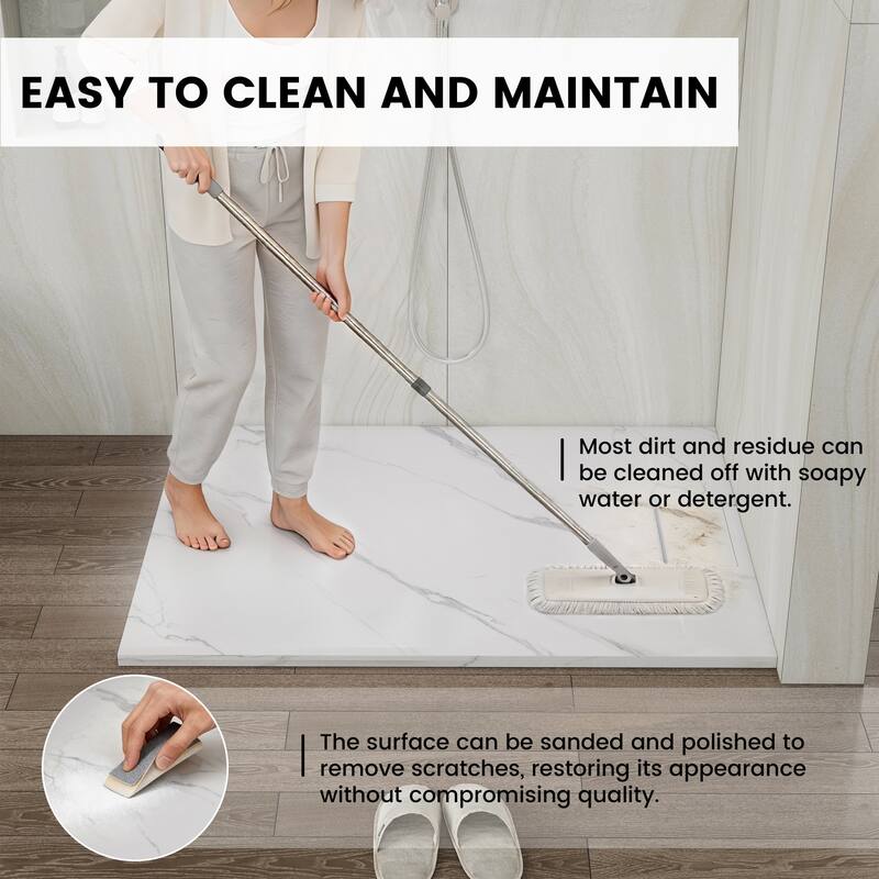 SMC Alcove Shower Pan Base with Reversible Drain, Low Profile, Wheelchair Access, Slip-Resistant, cUPC Certified