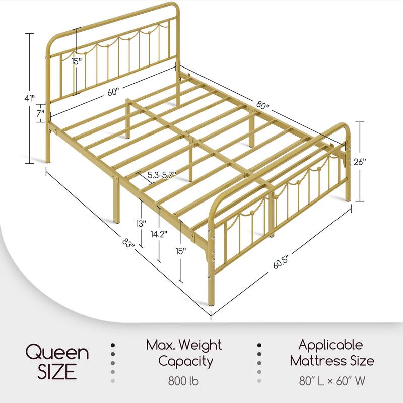 Yaheetech Metal Platform Bed Frame with Vintage Headboard and Footboard Metal Bed Base