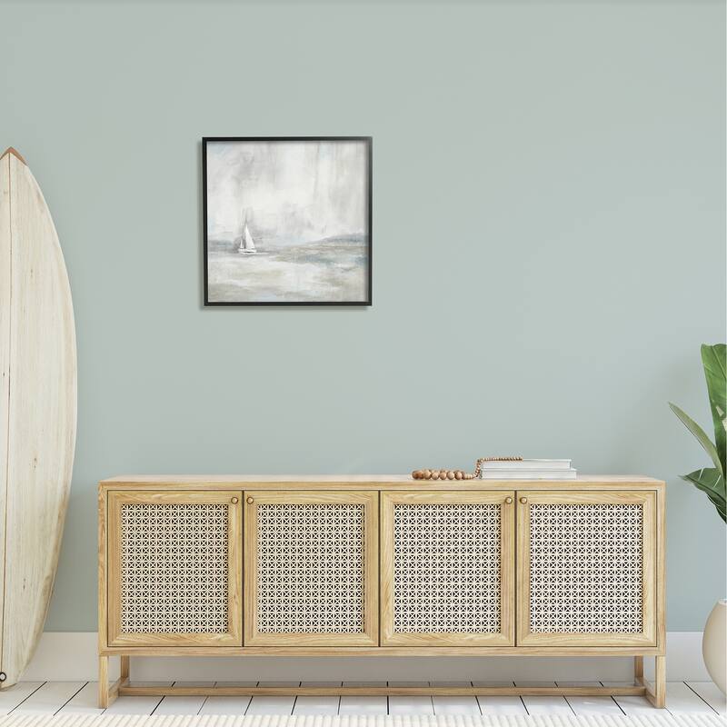 Stupell Abstract Sailboat Drifting Ocean Waves Beige Neutrals Framed Wall Art - White