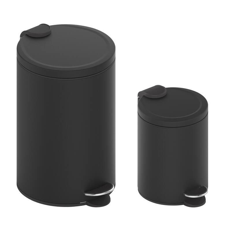 Innovaze 3.2 Gal./12-Liter and 0.8 Gal./3 Liter Stylish Round Step-on Trash Can Set - Black