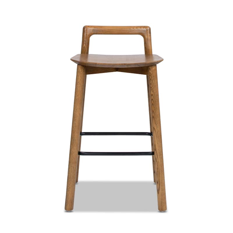 Modern Minimalist Low Back Wood Counter Stool - Dark Brown