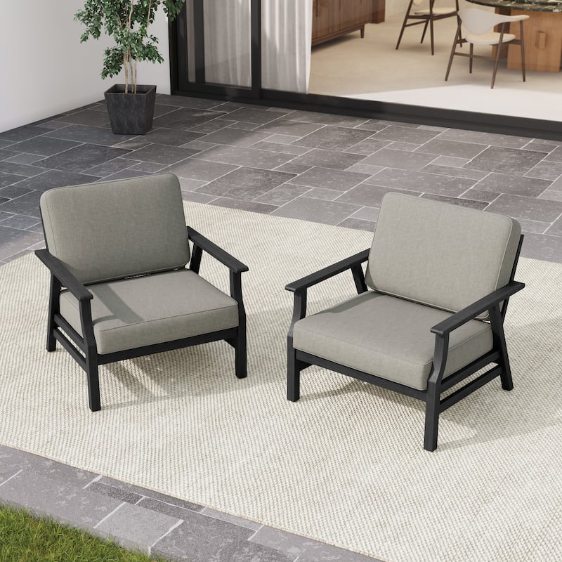 2 Set Outdoor Club Chairs with Cushions Teak Wood Patio Chairs