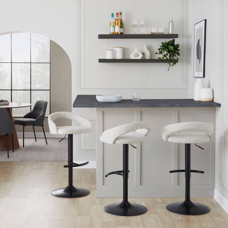 Grotto Upholstered Adjustable Barstool with Black Base