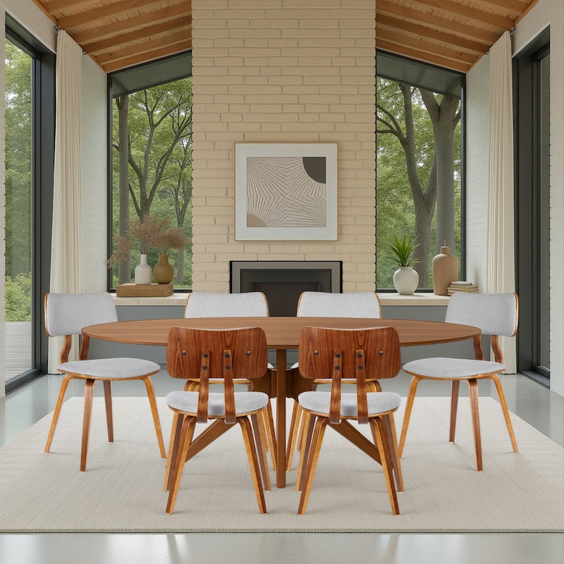 Carson Carrington Ladeplads Mid-century Modern Wood & Upholstered Dining Chair - Gray & Walnut - Set of 6