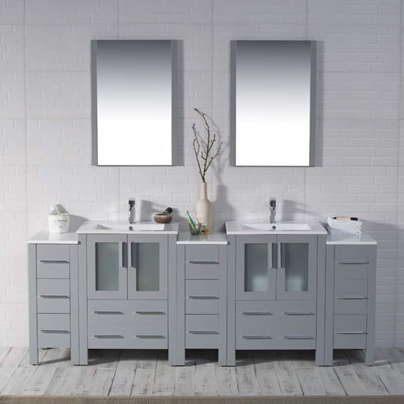 Blossom Sydney 84 Inch Solid Wood Double Sink Vanity with Side Cabinet