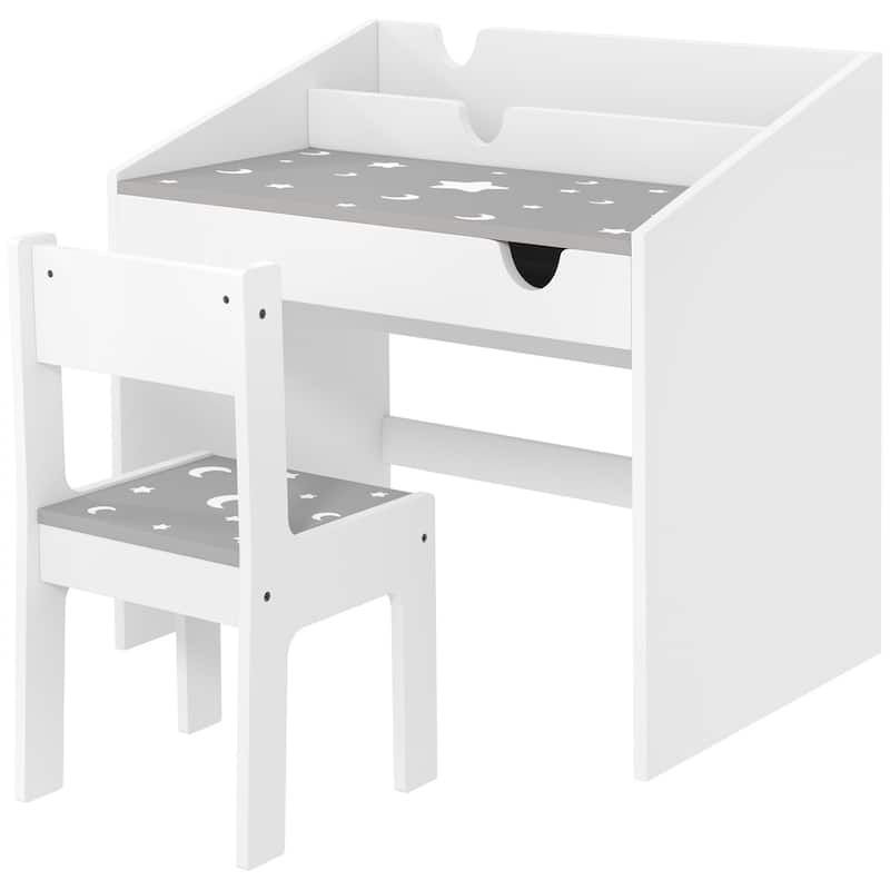 Kids Desk and Chair Set MDF with Storage Ergonomic Design for Ages 3 to 8 - 27.2" L x 19.7" W x 29.5" H - Grey