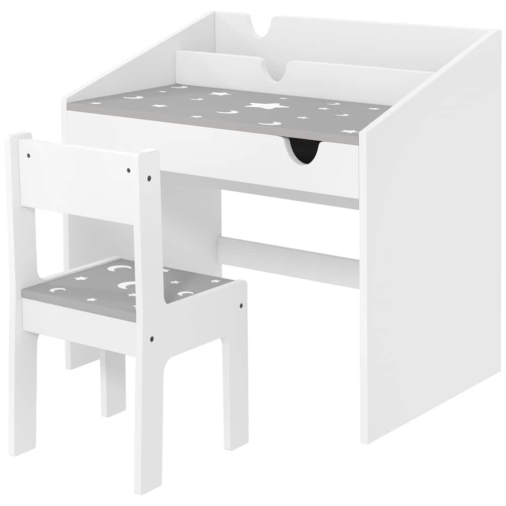 Kids Desk and Chair Set MDF with Storage Ergonomic Design for Ages 3 to 8 - 27.2" L x 19.7" W x 29.5" H