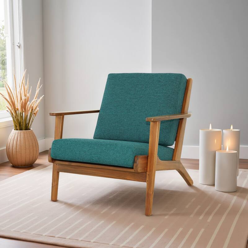 Kymber Teak Wood Linen Lounge Chair - Teal