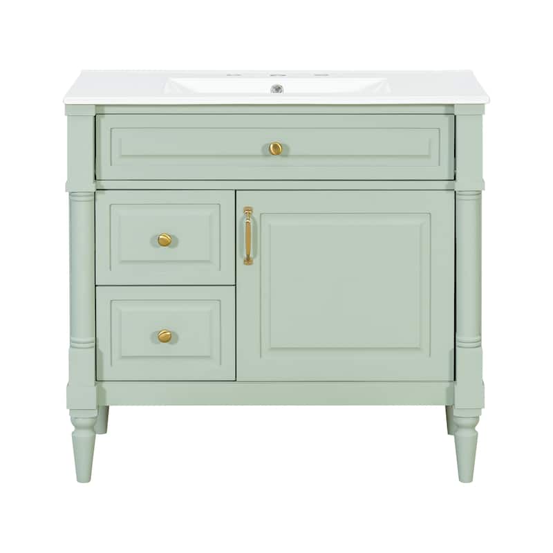 Roomfitters 36" Bathroom Vanity with Sink, Solid Wood Frame, Flip Drawer, 2 Drawers & Door Rack