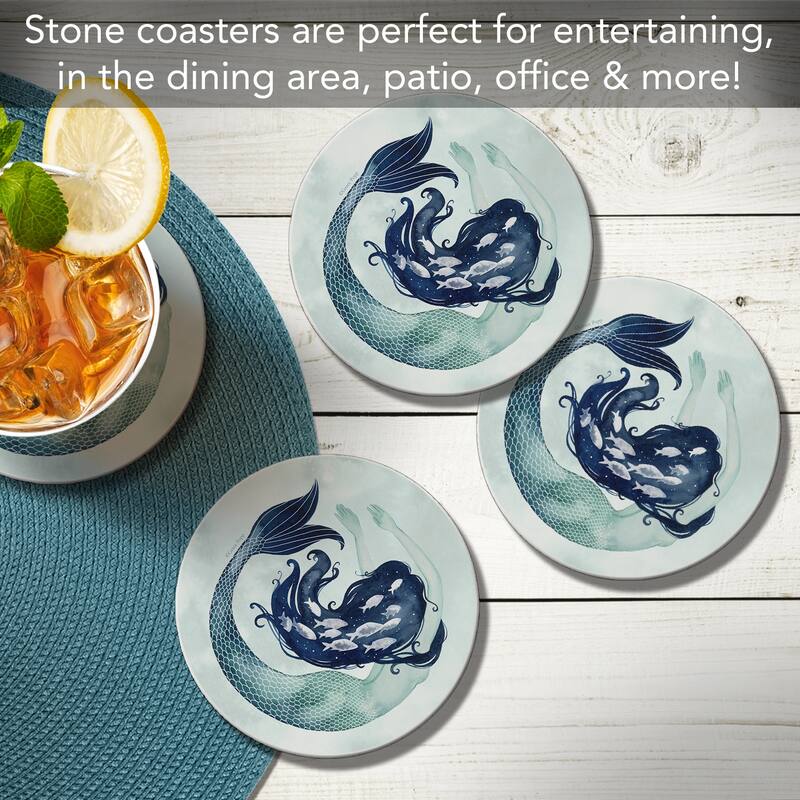 4 Pack Absorbent Stone Coasters with Protective Cork Backing Made in The USA Absorbent Easily Wipes Clean