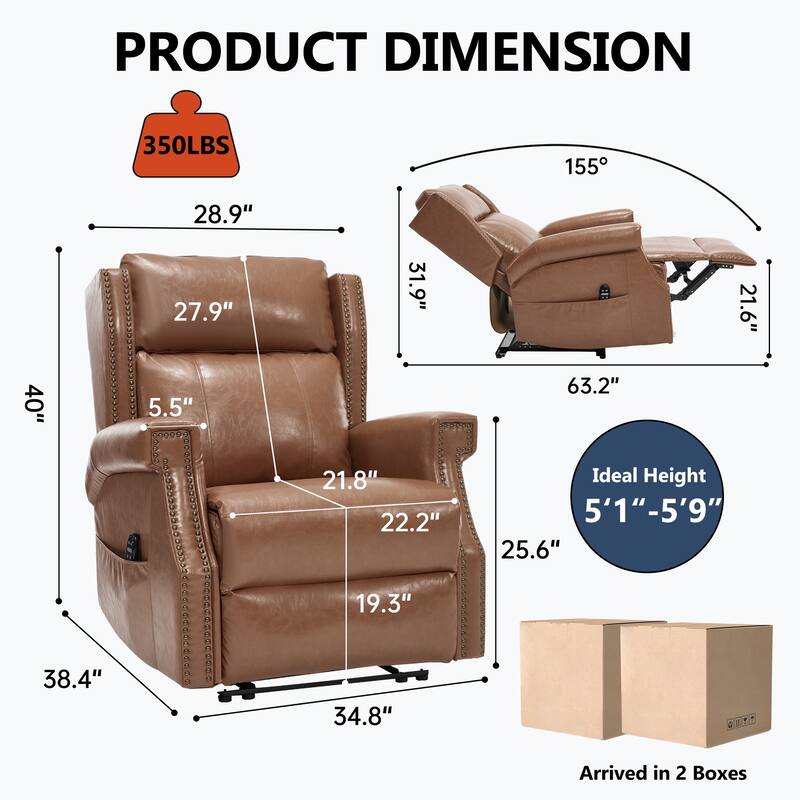 Faux Leather Recliner with 155 Degree Recline and 8 Vibration Nodes