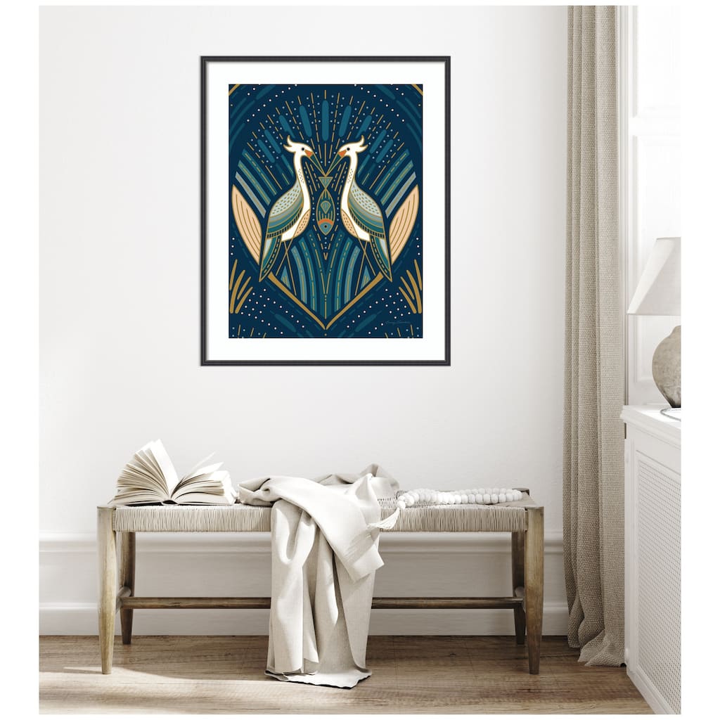 Kate and Laurel Framed Art Art Deco Herons Blue by Carey Copeland
