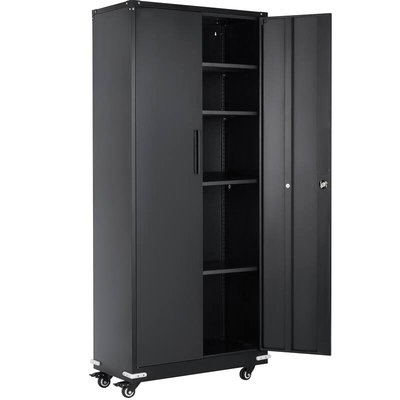 75 Inch Locking Metal Storage Cabinet with 4 Adjustable Shelves and 2 Magnetic Doors