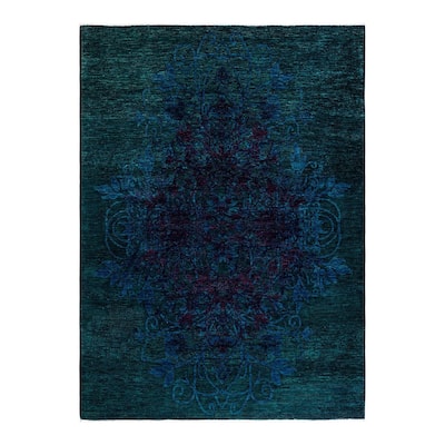 Overton Hand Knotted Wool Vintage Inspired Modern Contemporary Overdyed Purple Area Rug - 5' 10" x 8' 8"