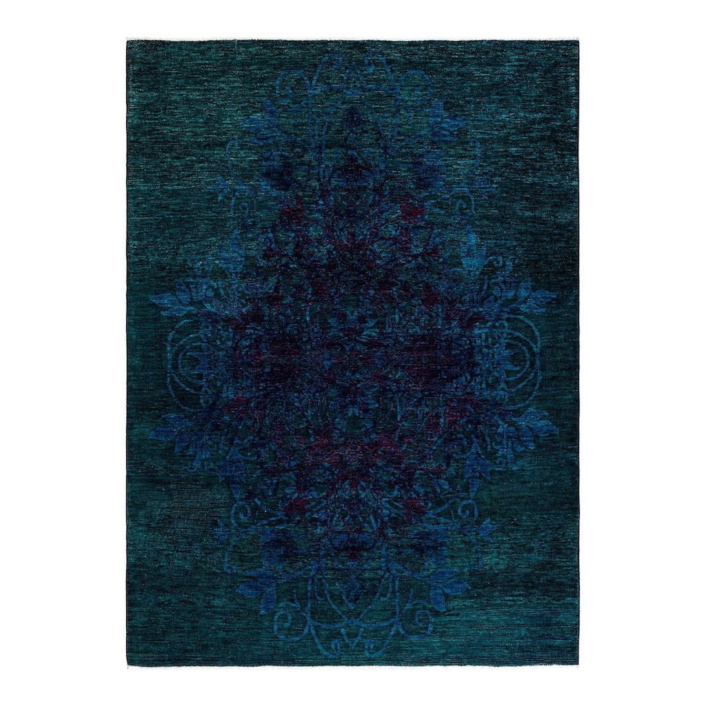 Overton Hand Knotted Wool Vintage Inspired Modern Contemporary Overdyed Purple Area Rug - 5' 10" x 8' 8"