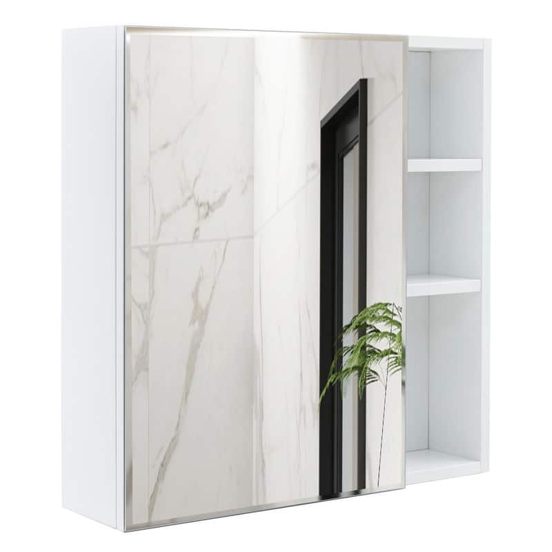 White MDF Wall-Mounted Mirror Cabinet with Hidden Storage - Space Saving Bathroom Organizer