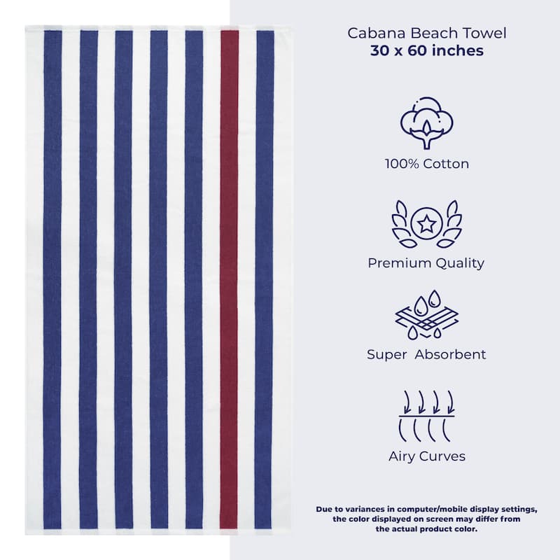 American Soft Linen,100% Cotton 4 Pack Beach Towels, 30 x 60 Cabana Striped Pool Towels