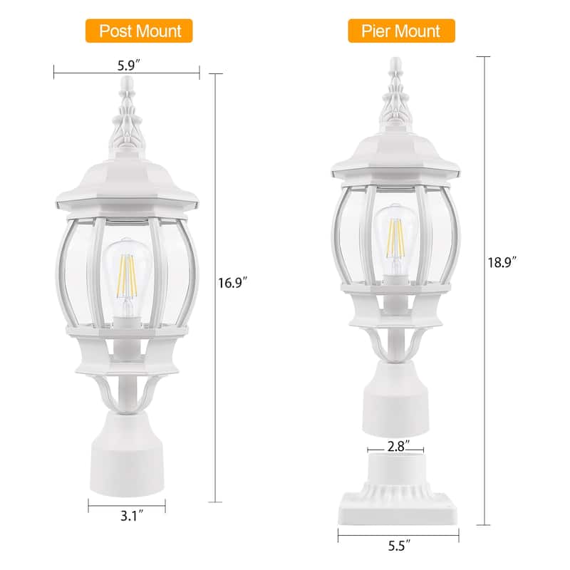 Outdoor 1/3 Light Post Lantern with Pier Mount Base(Pack 1 or 2)