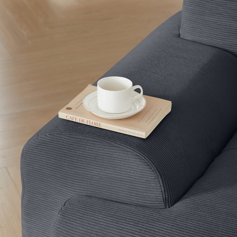 113" Modern L-Shaped Corduroy Modular Sectional Sofa with Movable Ottoman