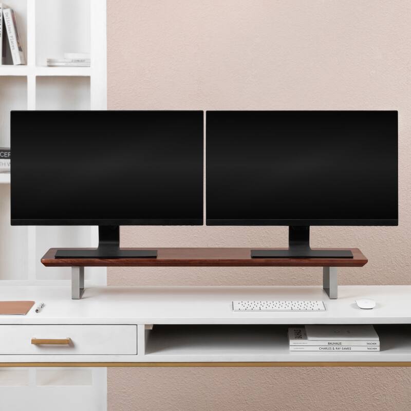 Jani Wood Monitor Stand Riser Desk - Ergonomic Design Stand, Desktop Organizer Table for Home, Office Workspace, Gaming Desk - Tan