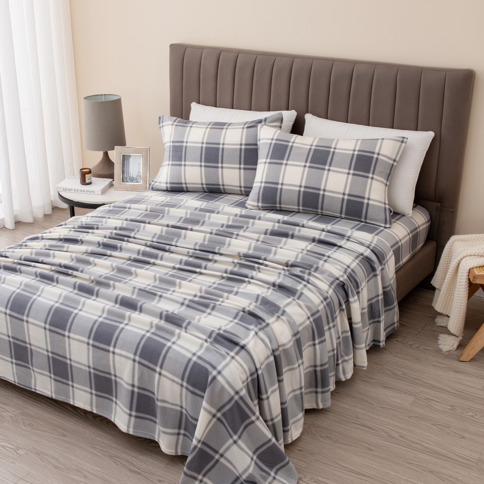 Great Bay Home Super Soft Extra Plush Plaid Fleece Bed Sheet Set