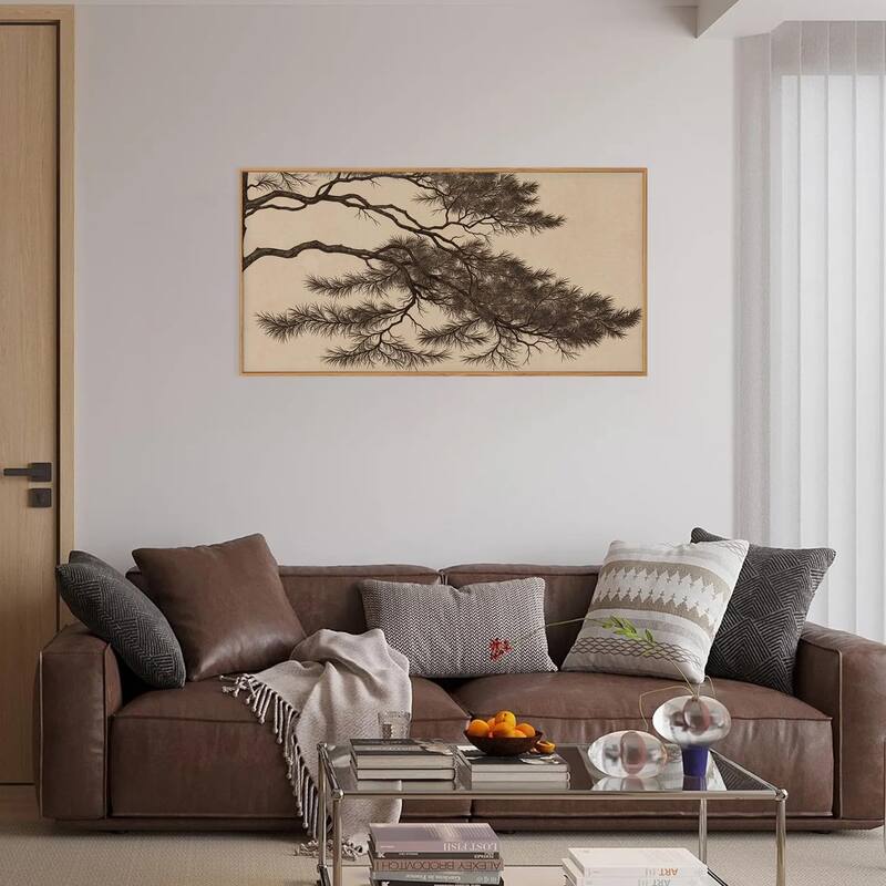 Sketch Botanical Wall Decor,Nature Plant Artwork,Brown Antique