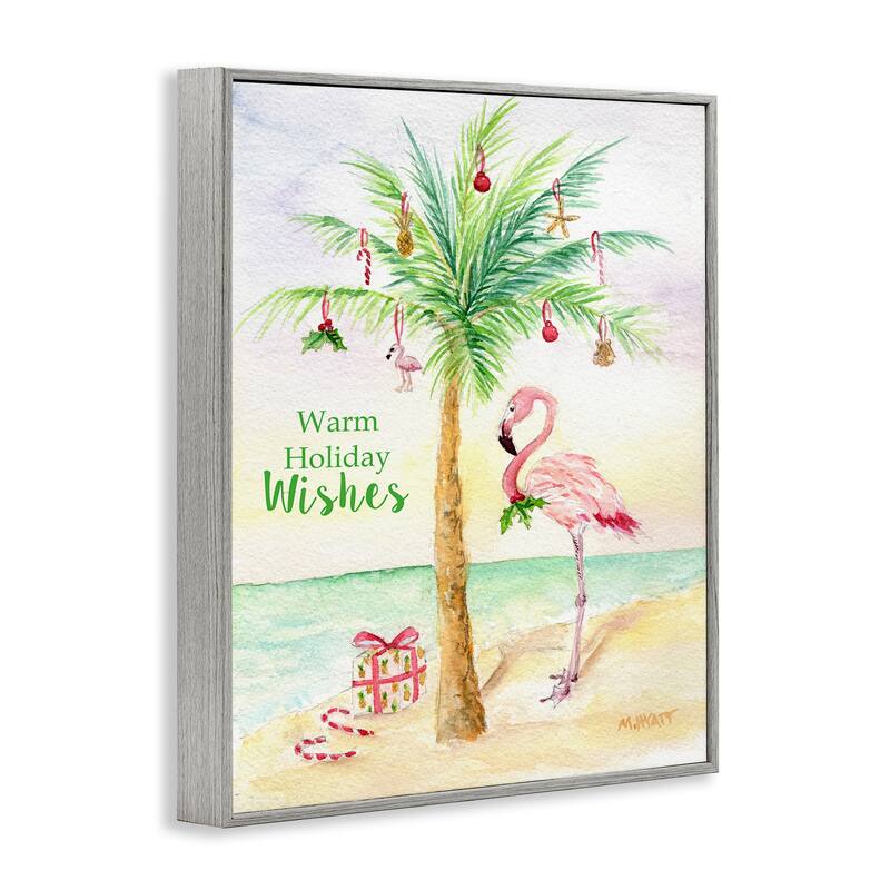 Stupell Tropical Flamingo Christmas Nautical Palm Tree Framed Wall Art - Multi-Color