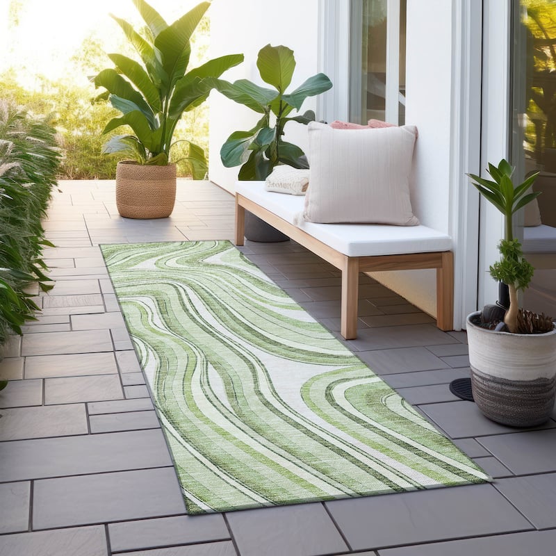 Machine Washable Indoor/ Outdoor Chantille Contemporary Abstract Rug - Aloe - 2'3" x 7'6"