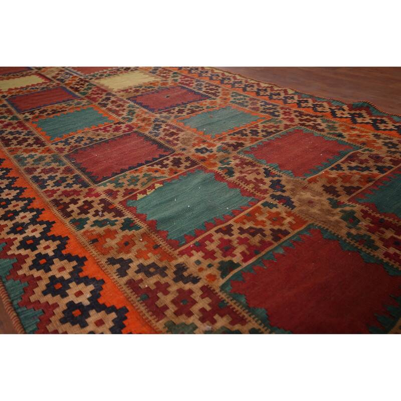 Flatweave Vegetable Dye Kilim Qashqai Persian Antique Runner Rug - 4'7"x 15'11"