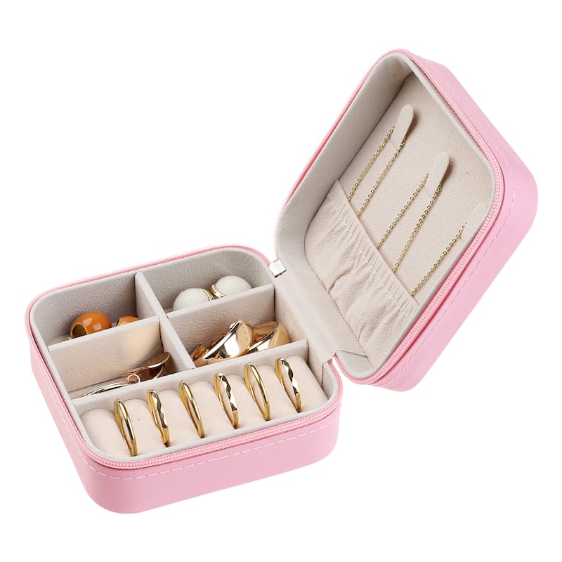 Travel Jewelry Box for Women Girls Birthday Gifts, Small Portable PU Leather Jewelry Organizer Case Storage Holder - 10x10x5cm