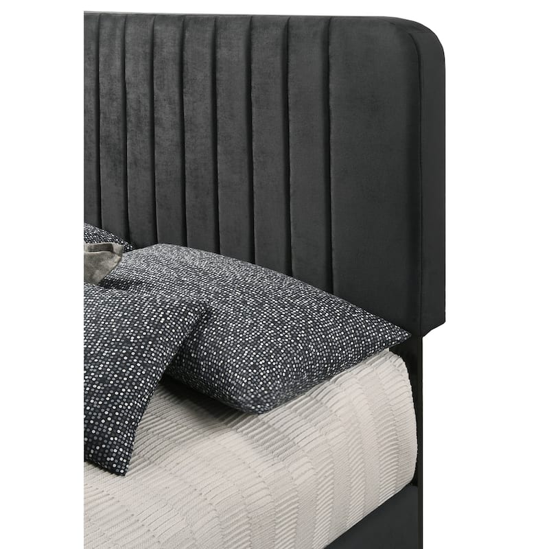 Velvet Upholstered Channel Tufted Full Panel Bed - 81" - Black