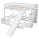 preview thumbnail 7 of 16, Twin Over Full Bunk Bed with Slide, Storage Staircase & Safety Guardrails, White