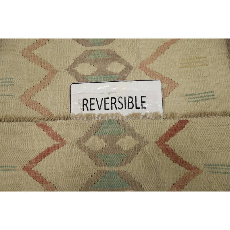 Hand Woven Oriental 100% Wool Carpet Southwestern Tribal Beige & Ivories Kilim Area Rug - 4' 7'' X 3' 1''