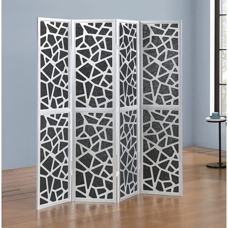 Roundhill Furniture Aurra 4-Panel Wood Room Divider, Folding Portable Partition Screen - Silver
