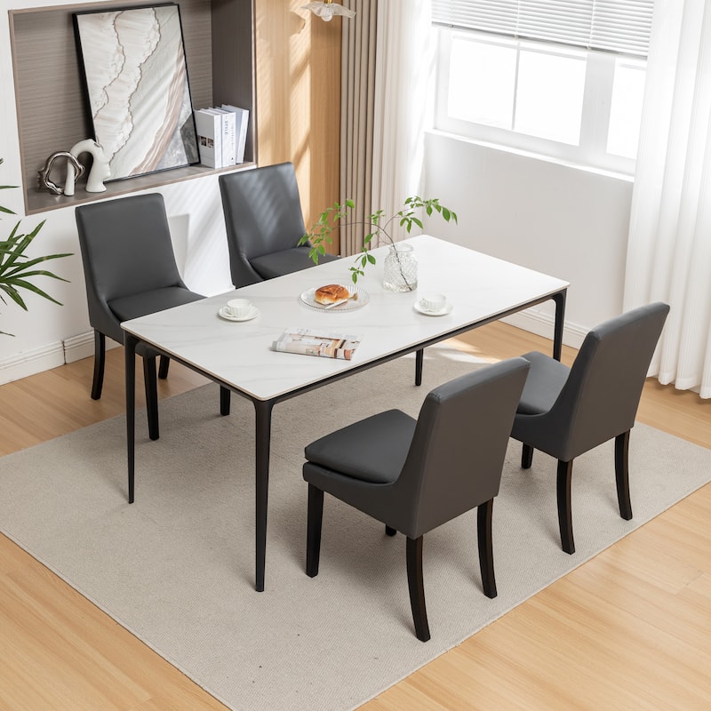 Modern Dining Chairs Set of 2, Upholstered Kitchen & Dining Room Chairs with Solid Wood Legs,Tufted Linen Fabric
