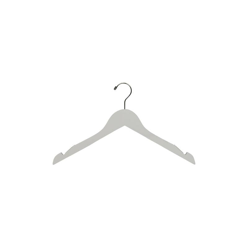 White Wooden Top Hangers with Non-Slip Strips and Sturdy Countersunk Chrome Hook 17" Length x 7/16"Thick, Box of 25