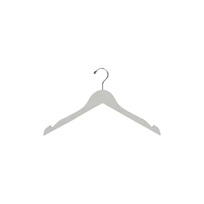 White Wooden Top Hangers with Non-Slip Strips and Sturdy Countersunk Chrome Hook 17" Length x 7/16"Thick, Box of 25
