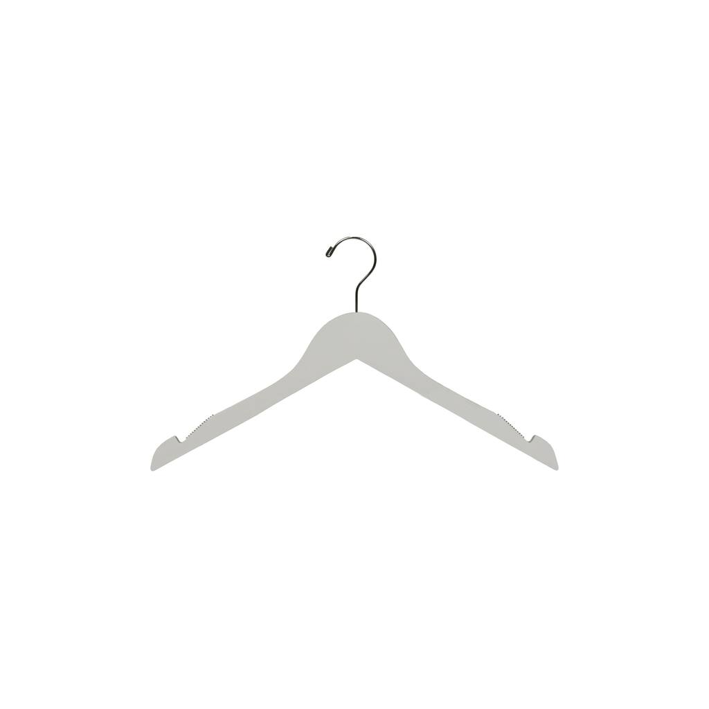 White Wooden Top Hangers with Non-Slip Strips and Sturdy Countersunk Chrome Hook 17" Length x 7/16"Thick, Box of 25