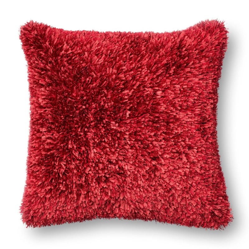 Solid Ribbon Shag 22-in. Throw Pillow OR Cover Only - red/cover only