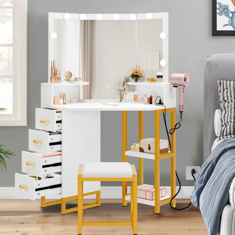 Moasis Tri-fold Mirror Vanity - 55.3'' H X 41.7'' W X 19.6'' D