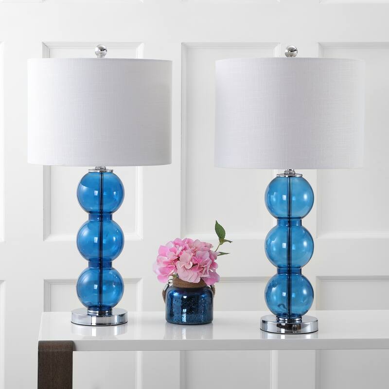 Ella 27" Glass Triple-Sphere LED Table Lamp, Mercury Silver/Chrome (Set of 2) by JONATHAN Y
