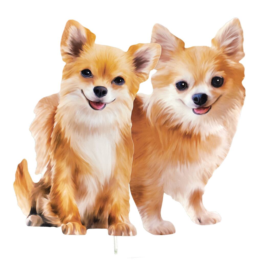 Long-Haired Chihuahua Duo Decorative Metal Garden Stake - 18.000 x 12.750 x 1.900