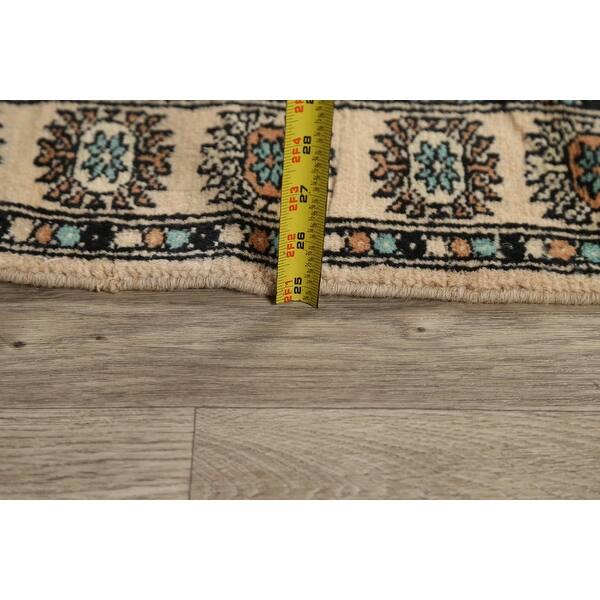 dimension image slide 1 of 2, Geometric Bokhara Oriental Runner Rug Hand-knotted Wool Carpet - 2'7" x 10'1"