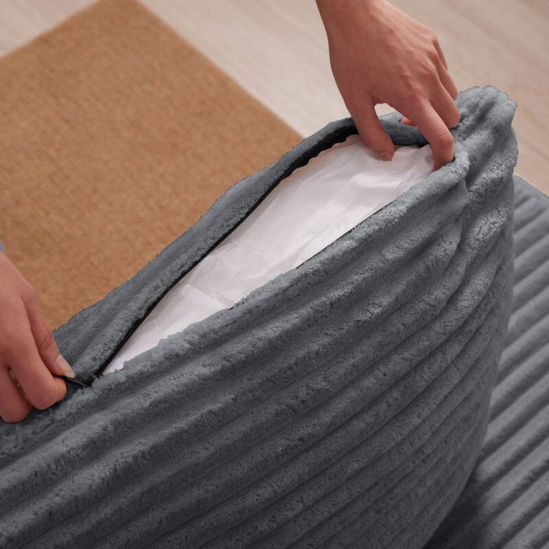 102.76" Corduroy Cloudy L Shaped Sofa with Chaise and Pillows